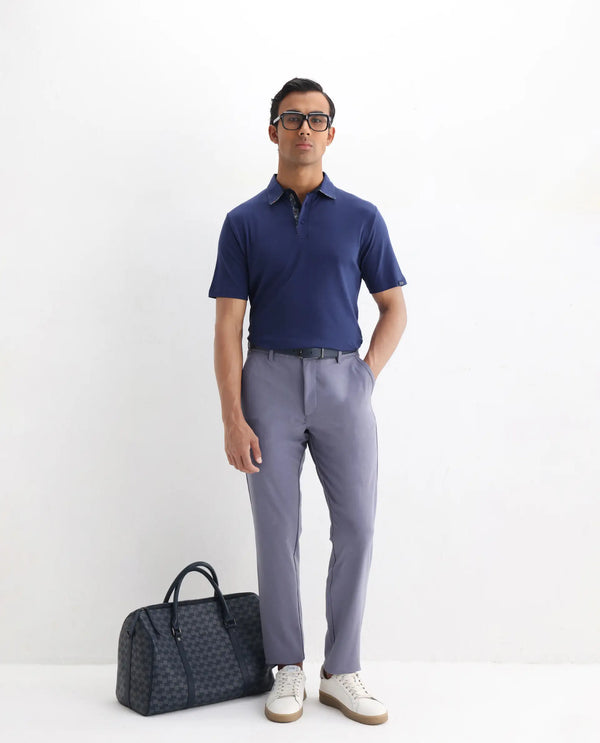 Rare Rabbit Men's Casca Dark Blue Cotton Fabric Collared Neck Half Sleeves Polo T-Shirt