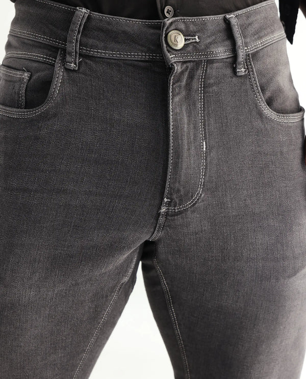 Rare Rabbit Men's Celebi Grey Mid Wash Mid-Rise Slim Fit Jeans