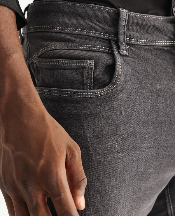 Rare Rabbit Men's Celebi Grey Mid Wash Mid-Rise Slim Fit Jeans