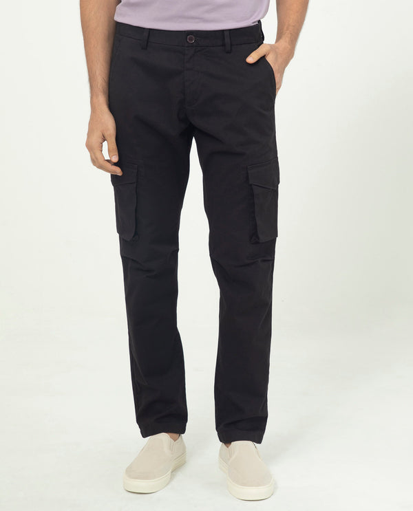 Rare Rabbit Men's Celu Dark Maroon Solid Mid-Rise Cargo Style Slim-Fit Trouser