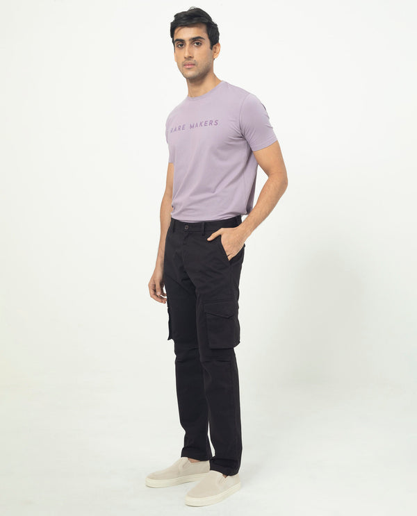 Rare Rabbit Men's Celu Dark Maroon Solid Mid-Rise Cargo Style Slim-Fit Trouser