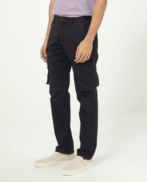 Rare Rabbit Men's Celu Dark Maroon Solid Mid-Rise Cargo Style Slim-Fit Trouser