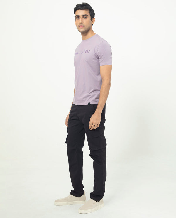 Rare Rabbit Men's Celu Dark Maroon Solid Mid-Rise Cargo Style Slim-Fit Trouser