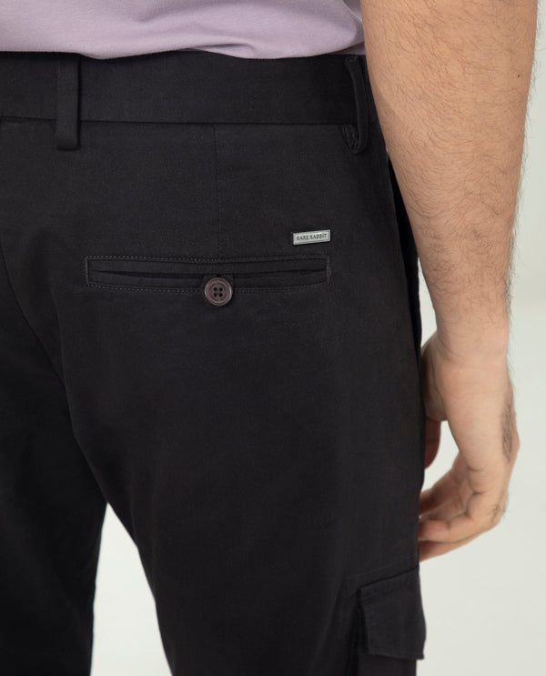 Rare Rabbit Men's Celu Dark Maroon Solid Mid-Rise Cargo Style Slim-Fit Trouser