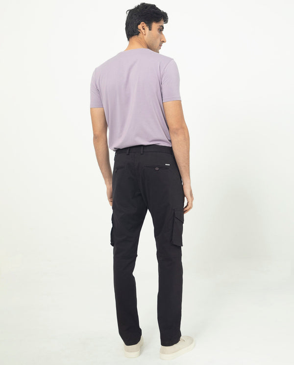 Rare Rabbit Men's Celu Dark Maroon Solid Mid-Rise Cargo Style Slim-Fit Trouser