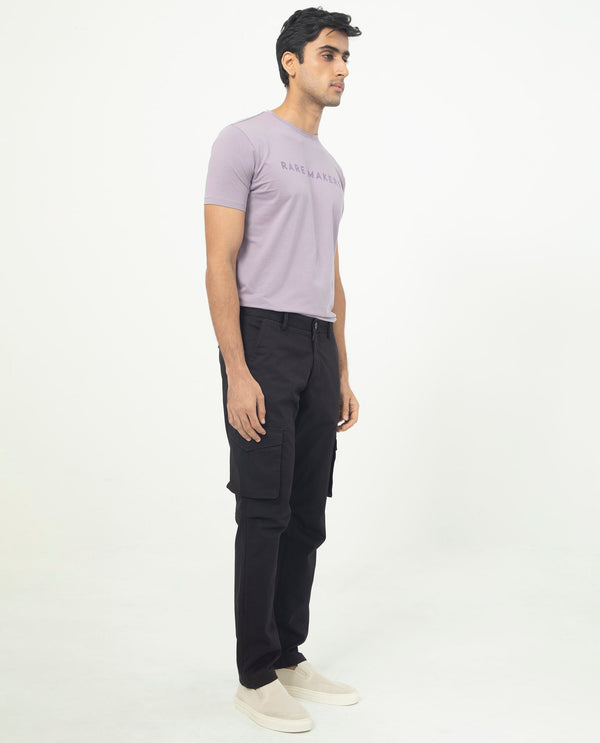 Rare Rabbit Men's Celu Dark Maroon Solid Mid-Rise Cargo Style Slim-Fit Trouser