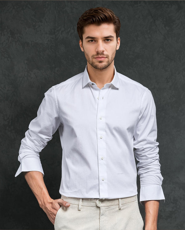 Rare Rabbit Men's Centi White Cotton Fabric Full Sleeves Solid Shirt