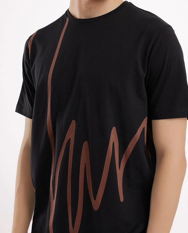 Rare Rabbit Men Chael Black Short Sleeve Crew Neck Graphic Print T-Shirt