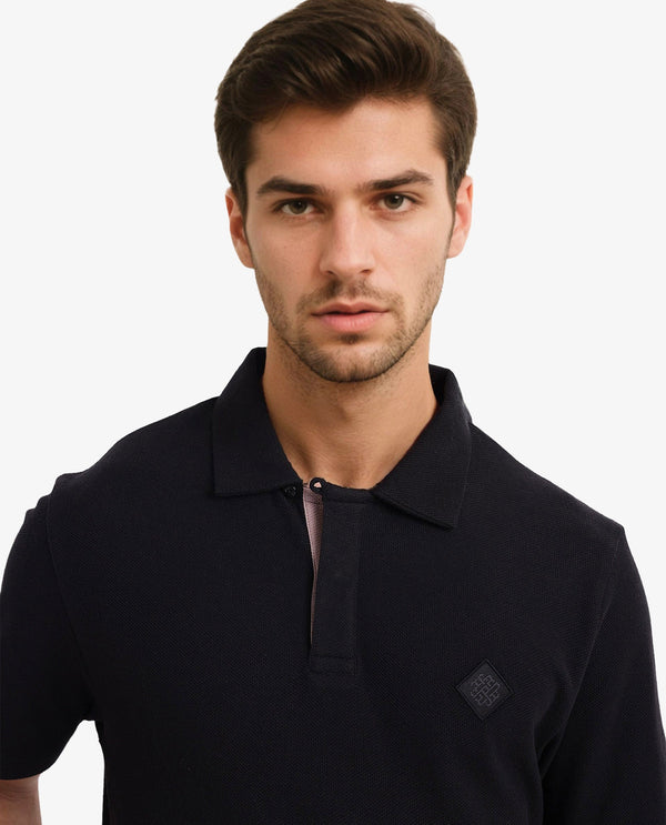 Rare Rabbit Men's Charles Black Cotton Fabric Short Sleeve Regular Fit Plain Knitted Polo T-Shirt
