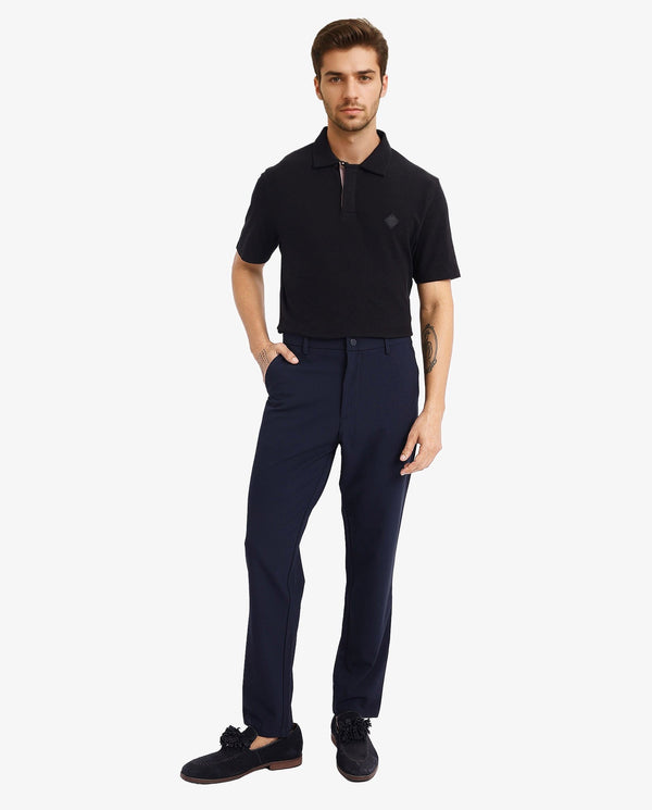 Rare Rabbit Men's Charles Black Cotton Fabric Short Sleeve Regular Fit Plain Knitted Polo T-Shirt