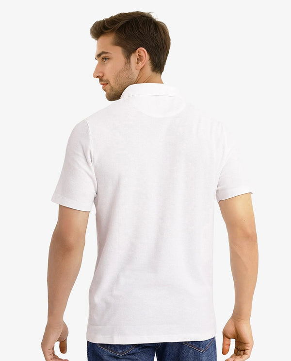 Rare Rabbit Men's Charles Off White Cotton Fabric Short Sleeve Regular Fit Plain Knitted Polo T-Shirt