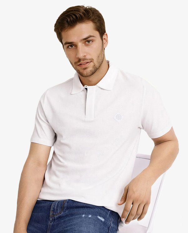 Rare Rabbit Men's Charles Off White Cotton Fabric Short Sleeve Regular Fit Plain Knitted Polo T-Shirt