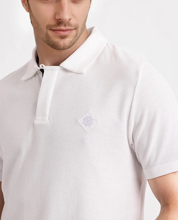 Rare Rabbit Men's Charles Off White Cotton Fabric Short Sleeve Regular Fit Plain Knitted Polo T-Shirt