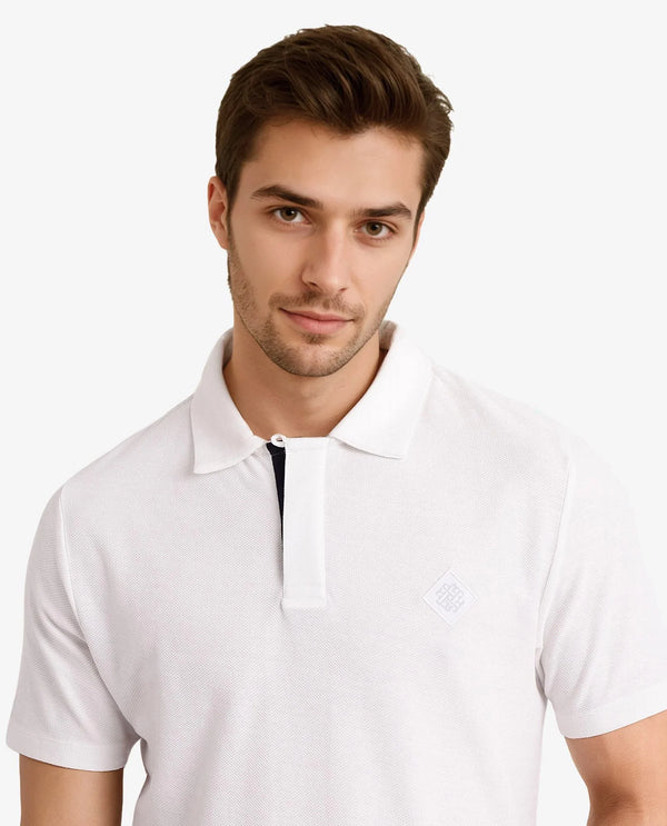 Rare Rabbit Men's Charles Off White Cotton Fabric Short Sleeve Regular Fit Plain Knitted Polo T-Shirt