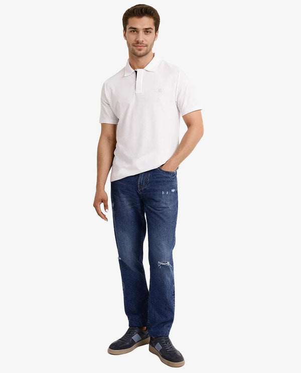 Rare Rabbit Men's Charles Off White Cotton Fabric Short Sleeve Regular Fit Plain Knitted Polo T-Shirt