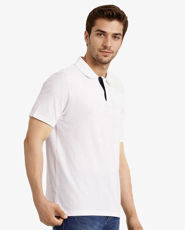 Rare Rabbit Men's Charles Off White Cotton Fabric Short Sleeve Regular Fit Plain Knitted Polo T-Shirt