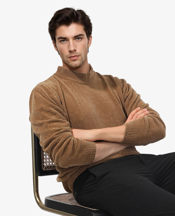 Rare Rabbit Mens Chenee Brown Sweater Full Sleeve Crew Neck Solid