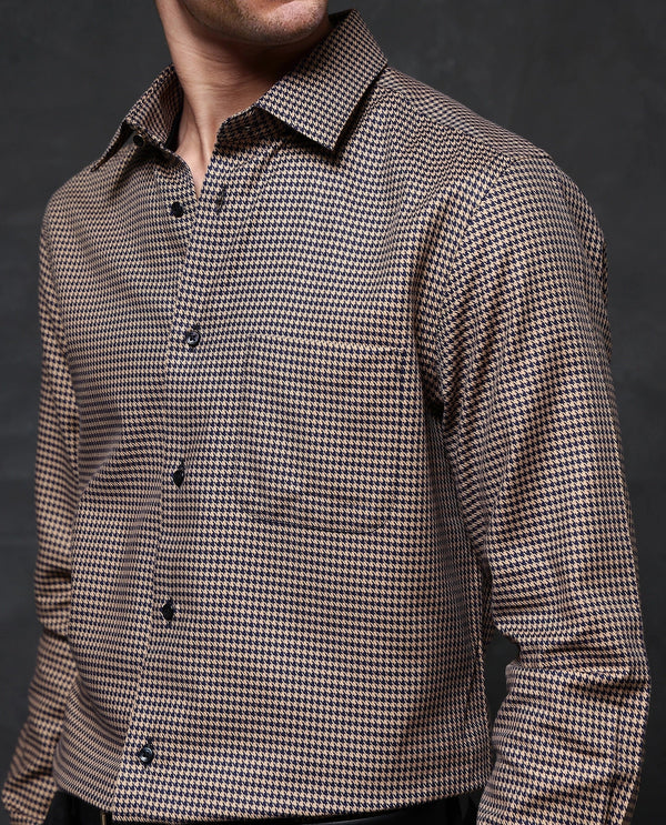 Rare Rabbit Men Chesto Beige Cotton Fabric Full Sleeve with Cufflinks Regular Fit Check Shirt