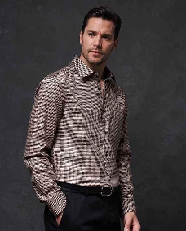 Rare Rabbit Men Chesto Beige Cotton Fabric Full Sleeve with Cufflinks Regular Fit Check Shirt