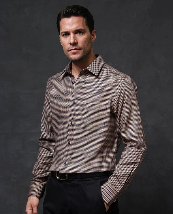 Rare Rabbit Men Chesto Beige Cotton Fabric Full Sleeve with Cufflinks Regular Fit Check Shirt