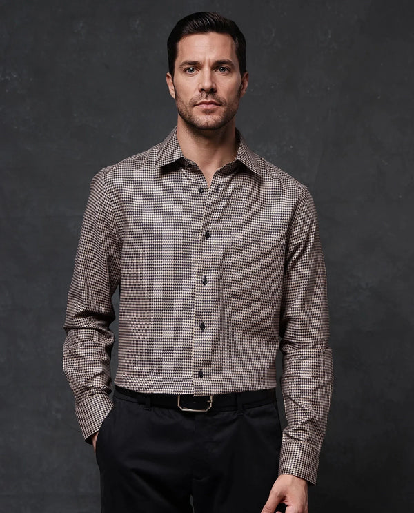 Rare Rabbit Men Chesto Beige Cotton Fabric Full Sleeve with Cufflinks Regular Fit Check Shirt