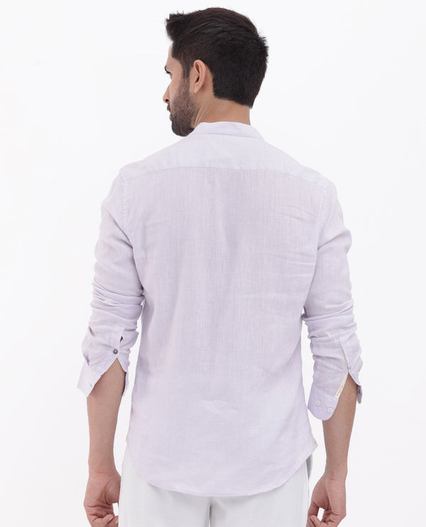 Rare Rabbit Men's Cinex Pastel Purple Full Sleeve Mandarin Collar Solid Linen Shirt