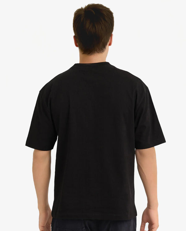 Rare Rabbit Men Cius Black Cotton Fabric Short Sleeve Crew Neck Oversized Fit Graphic Print T-Shirt