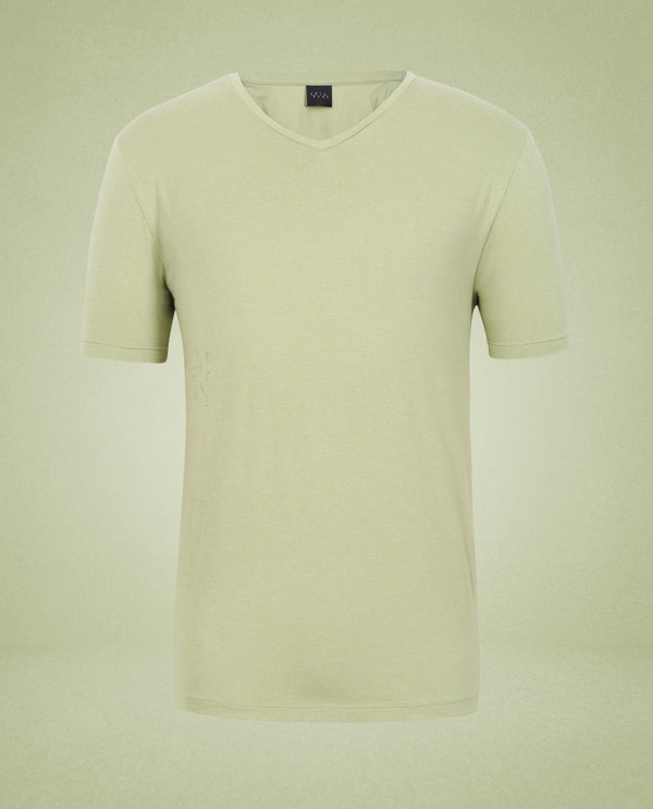 Rare Rabbit Articale Men's Cleok Green Solid V-Neck Relaxed Fit Half Sleeves T-Shirt