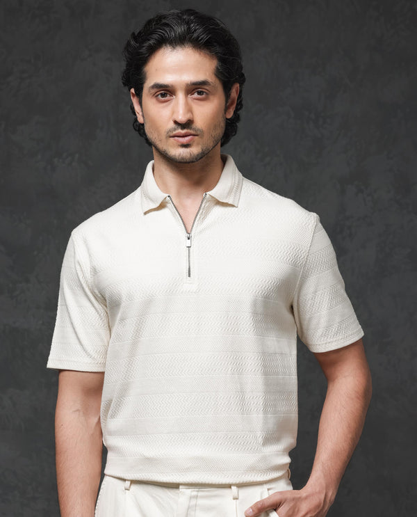 Rare Rabbit Mens Clion Beige Short Sleeve Jacquard Polo T-Shirt