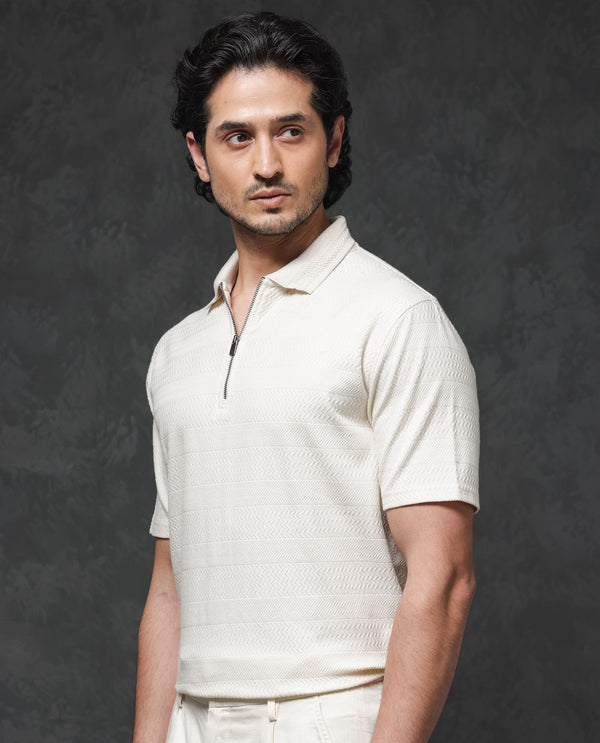Rare Rabbit Mens Clion Beige Short Sleeve Jacquard Polo T-Shirt