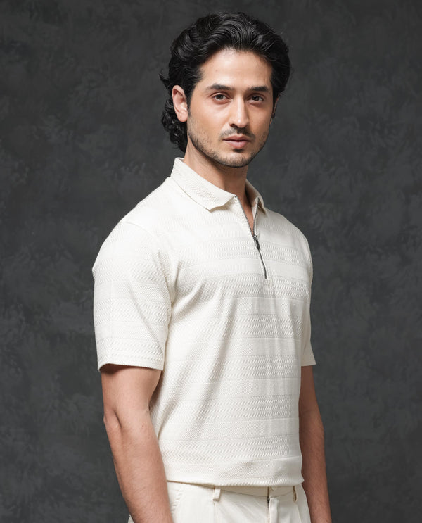 Rare Rabbit Mens Clion Beige Short Sleeve Jacquard Polo T-Shirt