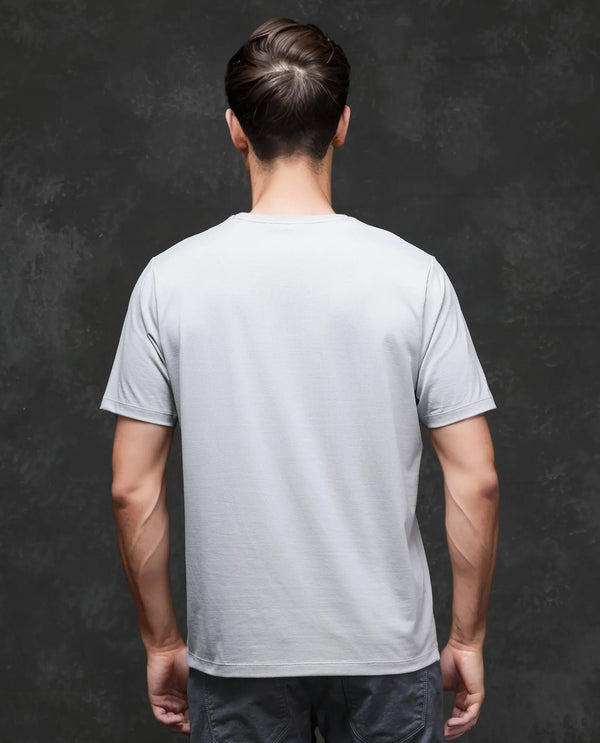 Rare Rabbit Men Clod Light Grey Short Sleeve Crew Neck Qlo Fit Logo Print T-Shirt