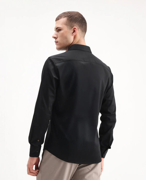 Rare Rabbit Men Como-26 Black Cotton Fabric Full Sleeve Collared Neck Button Closure Satin Shirt