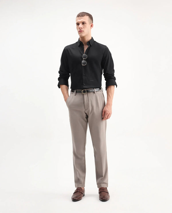 Rare Rabbit Men Como-26 Black Cotton Fabric Full Sleeve Collared Neck Button Closure Satin Shirt