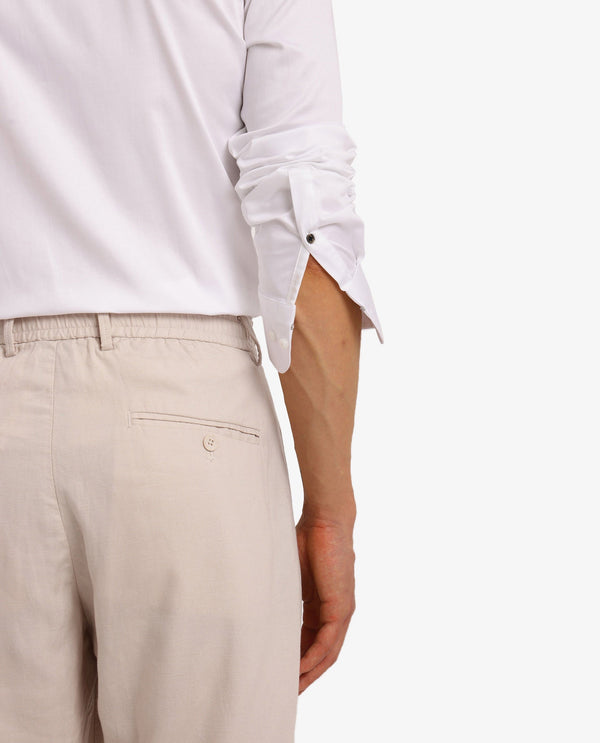 Rare Rabbit Men Como-5 White Cotton Lycra Fabric Full Sleeve Regular Fit Plain Satin Shirt