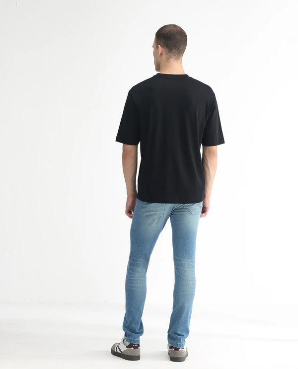 Rare Rabbit Men's Corsica Blue Mid Wash Mid-Rise Slim Fit Jeans