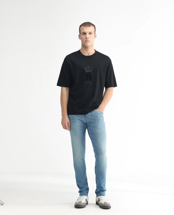 Rare Rabbit Men's Corsica Blue Mid Wash Mid-Rise Slim Fit Jeans