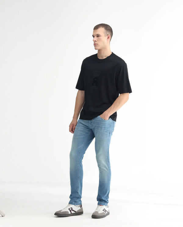 Rare Rabbit Men's Corsica Blue Mid Wash Mid-Rise Slim Fit Jeans