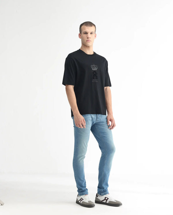 Rare Rabbit Men's Corsica Blue Mid Wash Mid-Rise Slim Fit Jeans