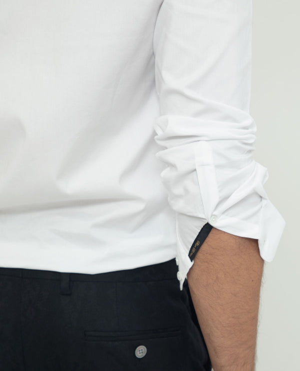 Rare Rabbit Men's Coxx Off-White Cotton Polyester Fabric High Neck Mandarin Collar Full Sleeves Solid Shirt