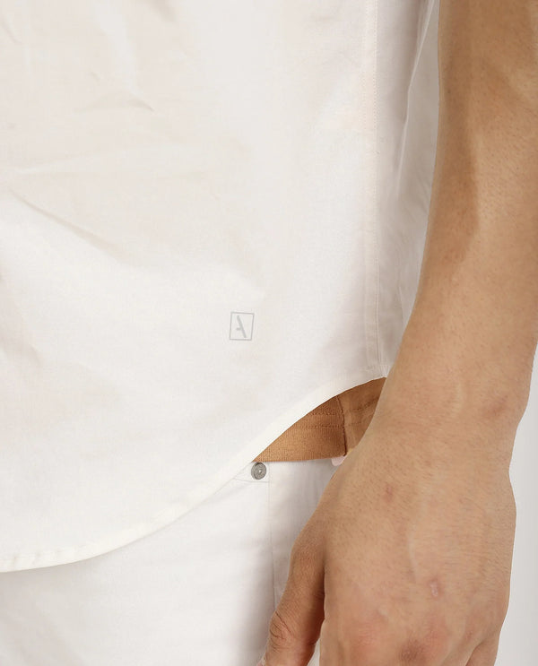 Rare Rabbit Men's Crofty White Cotton Lycra Fabric Full Sleeves Collared Neck Regular Fit Plain Shirt