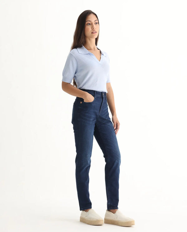 Rareism Womens Curvism Blue Jeans Cotton Elastic Fabric Regular Fit Button Closure High Rise Waist Rise Ankle Length