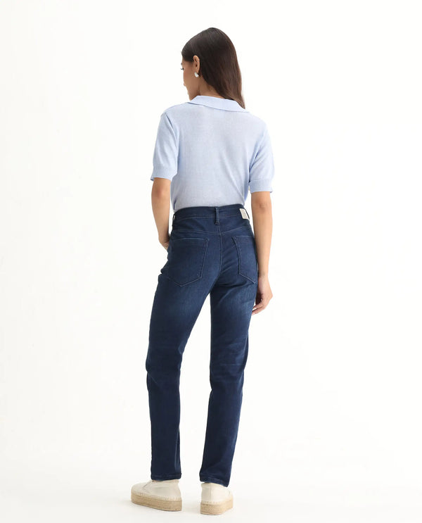 Rareism Womens Curvism Blue Jeans Cotton Elastic Fabric Regular Fit Button Closure High Rise Waist Rise Ankle Length