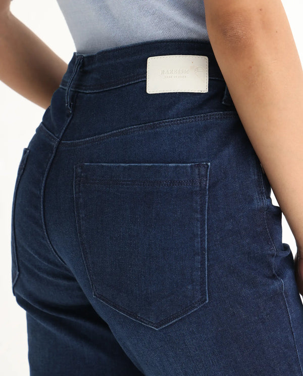 Rareism Womens Curvism Blue Jeans Cotton Elastic Fabric Regular Fit Button Closure High Rise Waist Rise Ankle Length