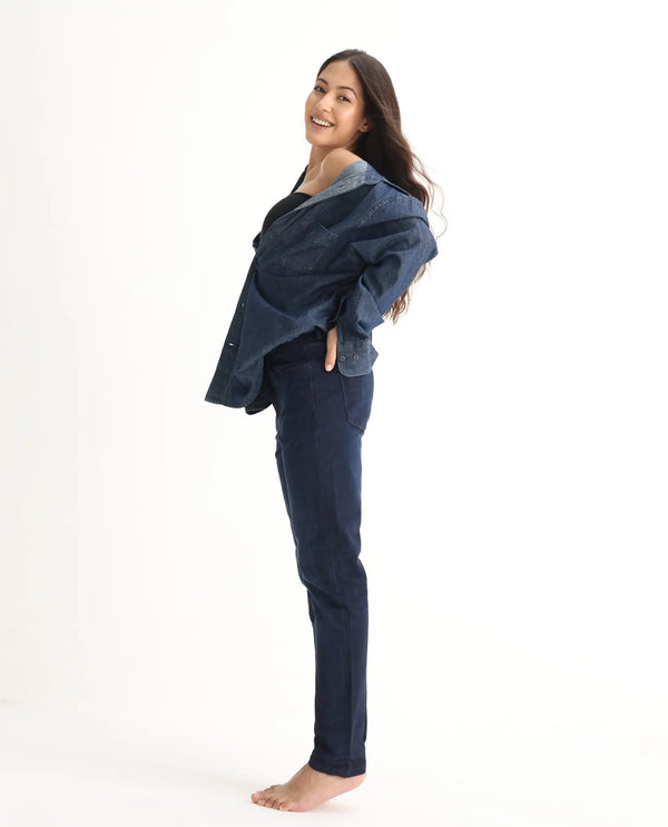 Rareism Womens Curvism Navy Jeans Cotton Elastic Fabric Regular Fit Button Closure High Rise Waist Rise Ankle Length