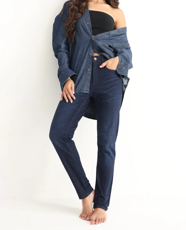 Rareism Womens Curvism Navy Jeans Cotton Elastic Fabric Regular Fit Button Closure High Rise Waist Rise Ankle Length
