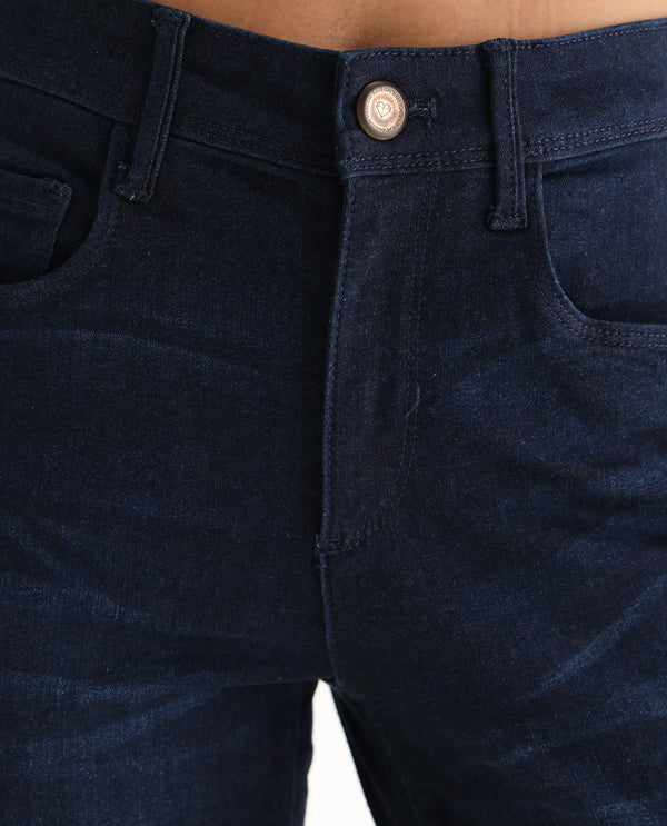 Rareism Womens Curvism Navy Jeans Cotton Elastic Fabric Regular Fit Button Closure High Rise Waist Rise Ankle Length