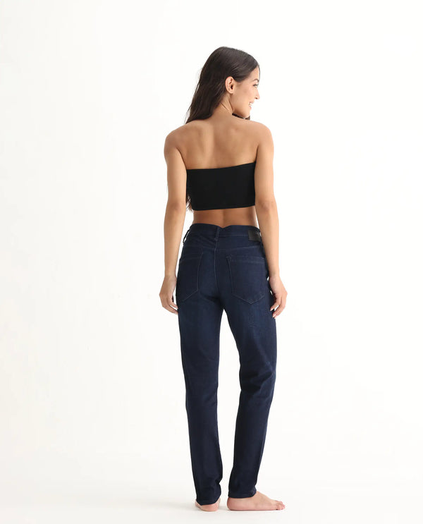 Rareism Womens Curvism Navy Jeans Cotton Elastic Fabric Regular Fit Button Closure High Rise Waist Rise Ankle Length