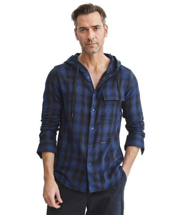 Rare Rabbit Men's Dartmouth Navy Cotton Fabric Full Sleeve Collared Neck Oversized Fit Checks Shirt