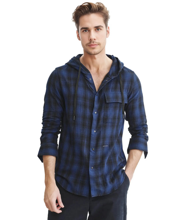 Rare Rabbit Men's Dartmouth Navy Cotton Fabric Full Sleeve Collared Neck Oversized Fit Checks Shirt